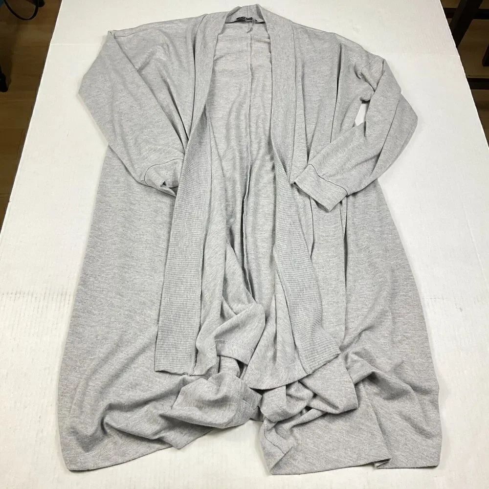 1.State Long Cardigan Gray Draped Front Long Sleeve Knit Sweater Plus Size 1X